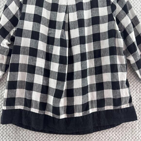 J Jill Love Linen Top Women M White Black Checked Boat Neck Lagenlook 3/4 Sleeve - Picture 6 of 11